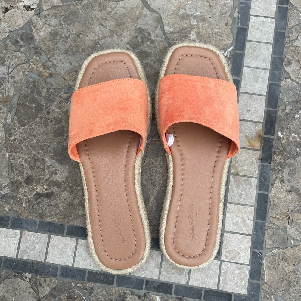 Orange Suede Espadrille Slide Sandals